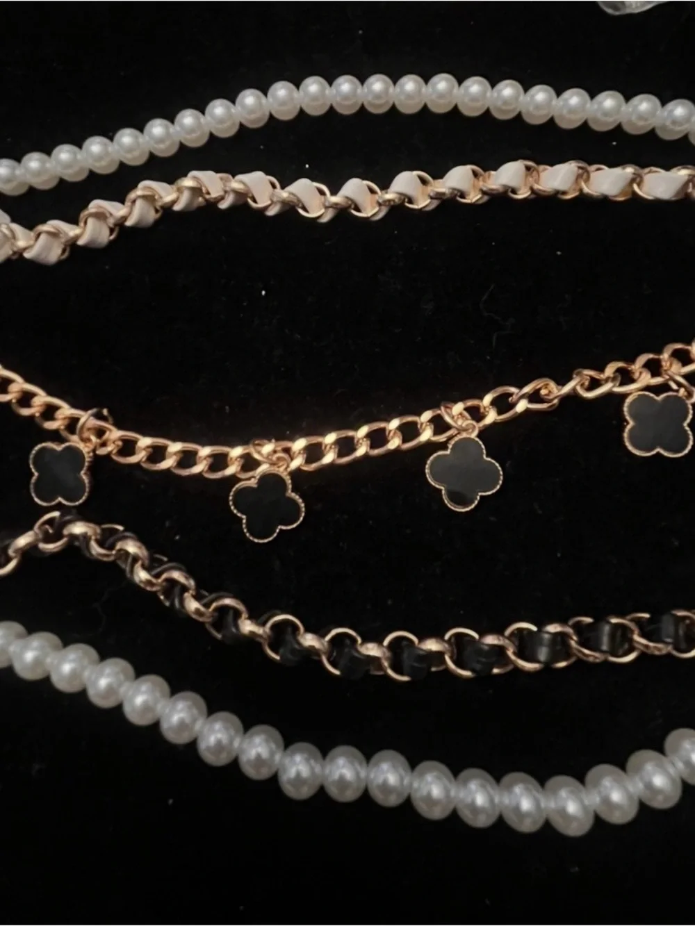 Pearl and Gold-Tone Chain Strap with Clover Charms for Purses/Bags
